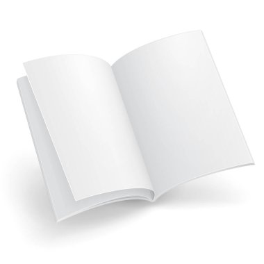 Mockup Blank Uçan Dergisi, Kitap, Kitapçık, Broşür, Kapak. Beyaz arka planda izole edilmiş bir resim. Tasarımınız için şablonu hazırlayın. Vektör EPS10