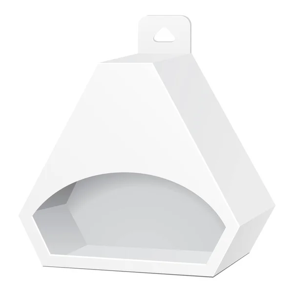 Mockup Fehér Karton Hexagon Háromszög Carry Box Csomagolás Lógó Hely — Stock Vector