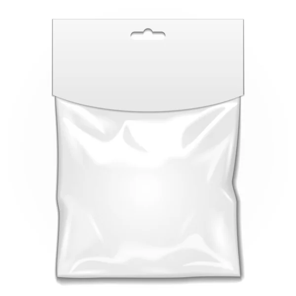 Mockup White Blank Plastik Pocket Bag Şeffaf Hang Slot Ile — Stok Vektör