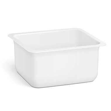 Beyaz Boş Stil Köpük Plastik Yemek Tabağı Kutusu Açıldı, Kapak. Beyaz arka planda izole edilmiş bir resim. Tasarımınız için şablonu hazırlayın. Vektör EPS10