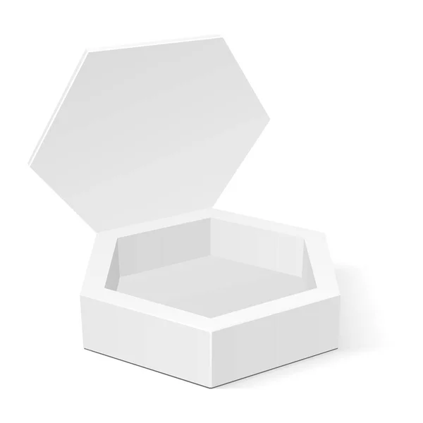 打开白色纸板六角盒包装食品 礼物或其他产品 孤立在白色背景上的插图 模拟了模板准备好您的设计 产品包装矢量 Eps10 — 图库矢量图片