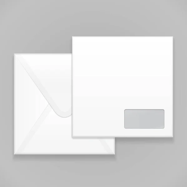 Witte Lege Envelop Illustratie Geïsoleerd Een Grijze Achtergrond Mock Sjabloon — Stockvector