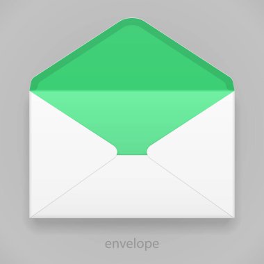 Beyaz yeşil boş zarf. İllüstrasyon izole gri arka plan üzerinde. Şablon hazır tasarımınız için alay. Vektör Eps10