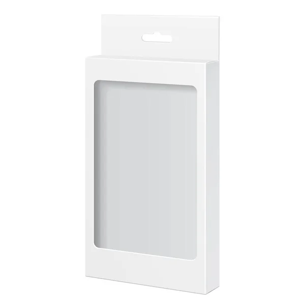 Boîte Emballage Produit Blanc Avec Illustration Fenêtre Isolée Sur Fond — Image vectorielle