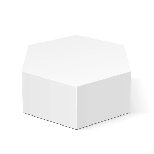 白段ボール六角ボックス食品 ギフトまたは他の製品の包装 白い背景で隔離の図 あなたのデザインのテンプレートの準備ができてのモックを作成します 製品梱包ベクトル Eps10 — ストックベクタ