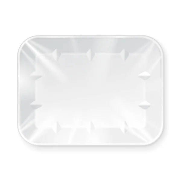 Recipiente Plástico Vazio Branco Bandeja Alimento Isopor Ilustração Isolado Fundo — Vetor de Stock