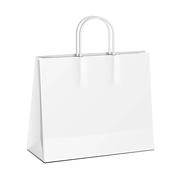 広いキャリア ペーパー バッグ ホワイト 白い背景で隔離の図 あなたのデザインのテンプレートの準備ができてのモックを作成します 製品梱包ベクトル Eps10 — ストックベクタ