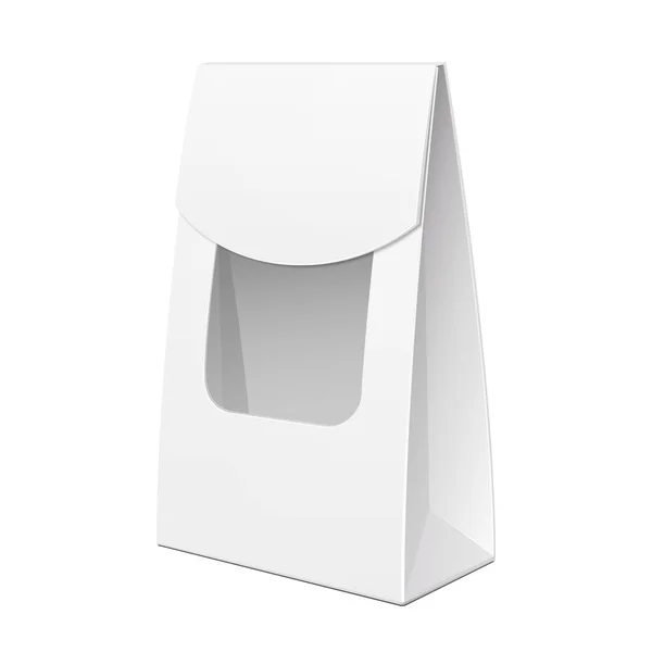 白色纸板携带盒袋包装与窗口为食品 礼物或其他产品 孤立在白色背景上的插图 模拟了模板准备好您的设计 产品包装矢量 Eps10 — 图库矢量图片
