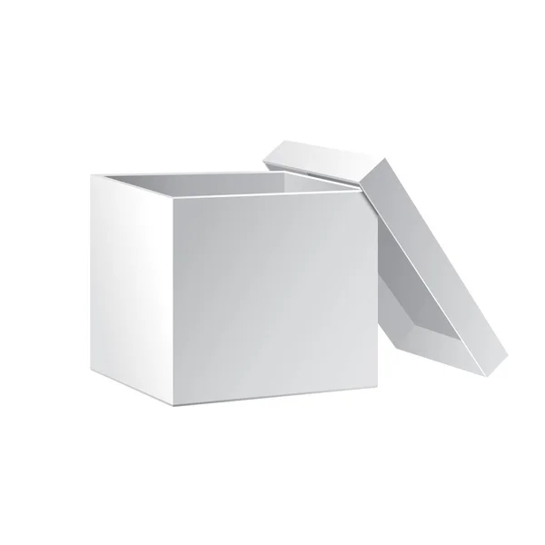 Otwórz Białe Pudełko Kartonowe Pokrywką Ilustracja Izolowana Białym Tle Szablon — Wektor stockowy