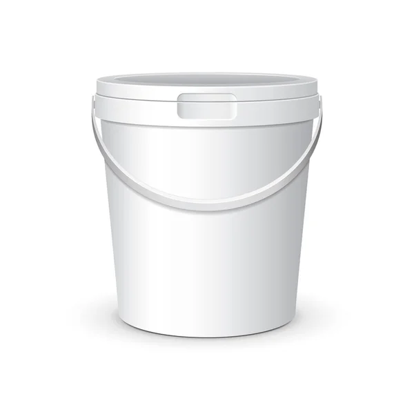 White Mock Food Plastic Tub Bucket Container Handle Lid Cap — Stock Vector