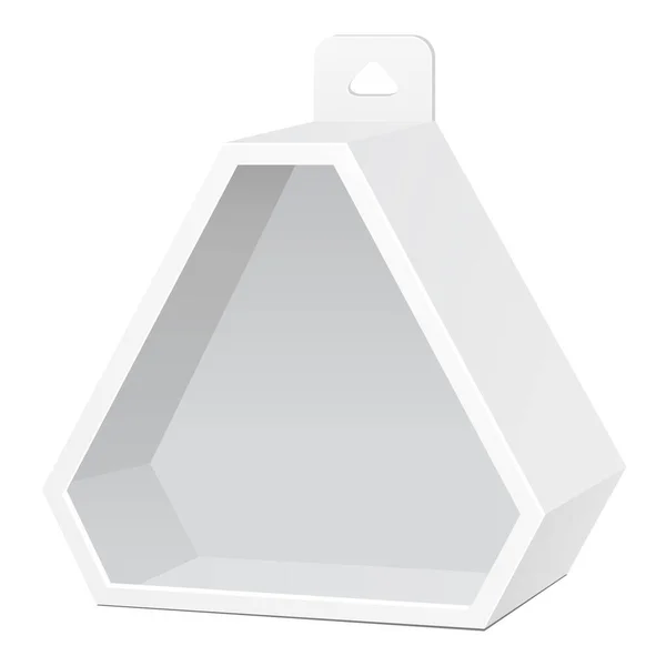 Mockup Bílý Karton Šestiúhelník Trojúhelník Taška Taška Balení Závěsné Patice — Stockový vektor