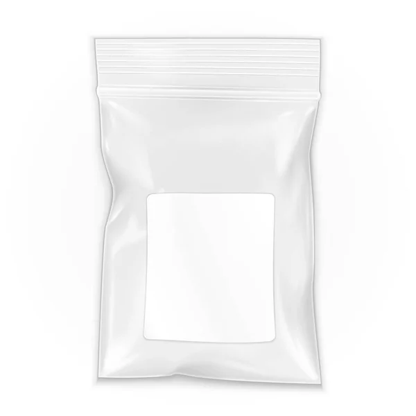 带拉链 齐普洛克的空白扁平波莉透明袋装塑料聚乙烯泵包装 Lable 白色背景下的孤立说明 模仿秀模板 准备好你的设计 病媒Eps10 — 图库矢量图片
