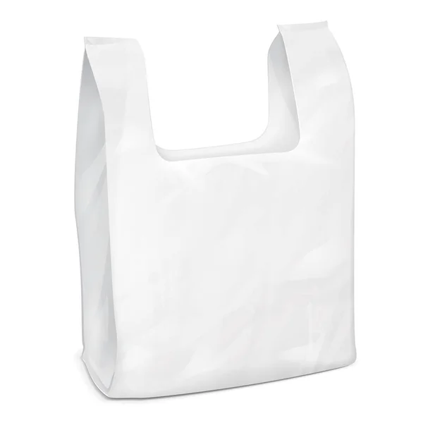 スーパーマーケットショッピングベストハンドル使い捨てビニール袋パッケージ 白い背景に分離されたイラスト あなたのデザインの準備ができてテンプレートをモックアップ 製品パッキングベクトルEps10 — ストックベクタ