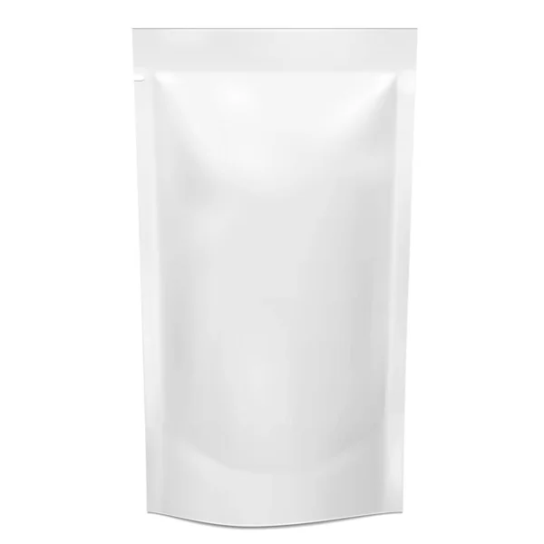 Comida Bebida Blanco Papel Aluminio Doypack Bag Packaging Plantilla Mock — Archivo Imágenes Vectoriales