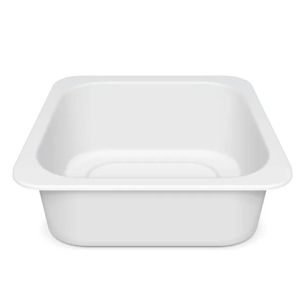 Mockup Vazio Fechado Branco Styrofoam Plástico Comida Bandeja Recipiente Caixa — Vetor de Stock