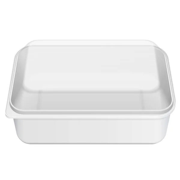 Mockup Bílá Prázdné Prázdné Polystyrénové Plastové Jídlo Zásobník Krabice Víčkem — Stockový vektor