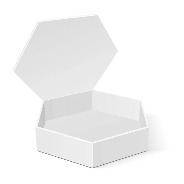 Mockup White Open Cardboard Hexagon Box Packaging Food Gift Other — Stok Vektör