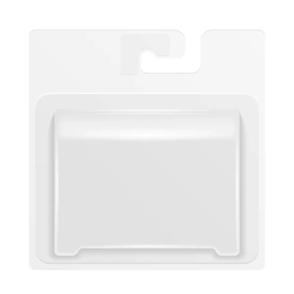 ハング スロットで白い製品パッケージ ボックス水疱 白い背景で隔離の図 あなたのデザインのテンプレートの準備ができてのモックを作成します 製品梱包ベクトル Eps10 — ストックベクタ