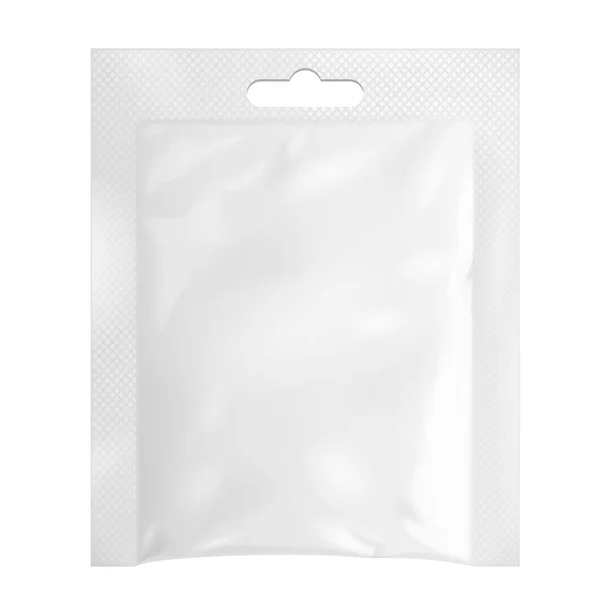 Mockup White Blank Retortenfolientasche Verpackung Hängeschlitz Medikamente Oder Kaffee Salz — Stockvektor