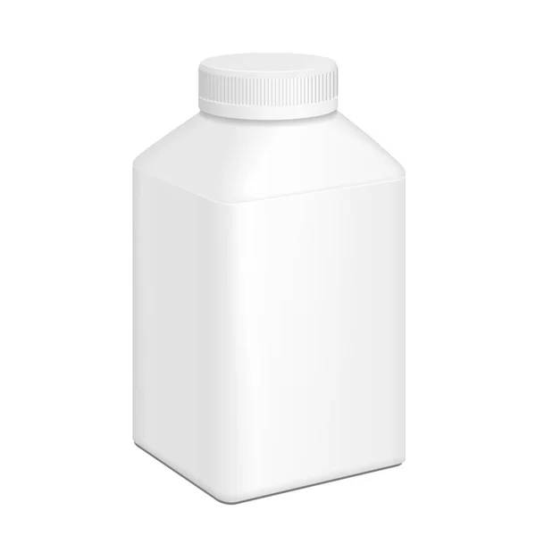 Макияж Белый Короткий Йогурт Молочный Квадрат Пластиковая Бутылка Иллюстрация Изолирована — стоковый вектор