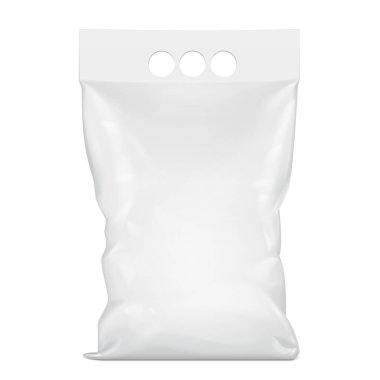 Mockup Blank Foil Food Stand Up Poşet Sachet Paket Paketi. Beyaz arka planda izole edilmiş bir resim. Tasarımınız için şablonu hazırlayın. Vektör EPS10