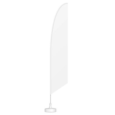 Mockup Outdoor Blade Straight Flag, Shark Fin, Stander Reklam Sancakları. Beyaz arka planda izole edilmiş bir resim. Tasarımınız için şablonu hazırlayın. Ürün Reklamcılığı.