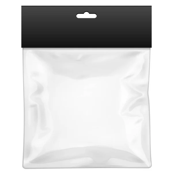 Mockup Black Blank Plastic Pocket Bag Shadow Transparent Hang Slot — Stock Vector