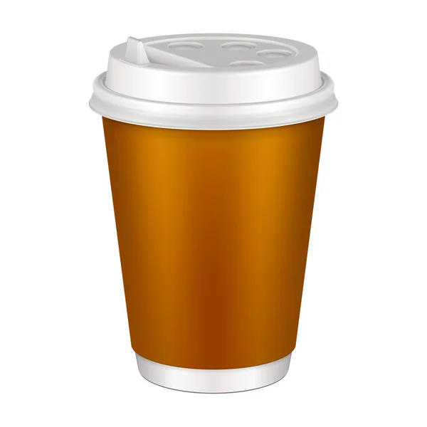用Lid模拟棕色空白可处置纸杯 热饮容器 卡布奇诺 白色背景下的孤立说明 为您的设计准备了模拟模拟模板 — 图库矢量图片