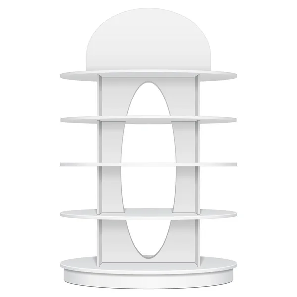 为超级市场展示Rack Showcase 椭圆零售弹壳 前视图 在白色背景模型上孤立的示例为您的设计准备了模板 产品广告 — 图库矢量图片