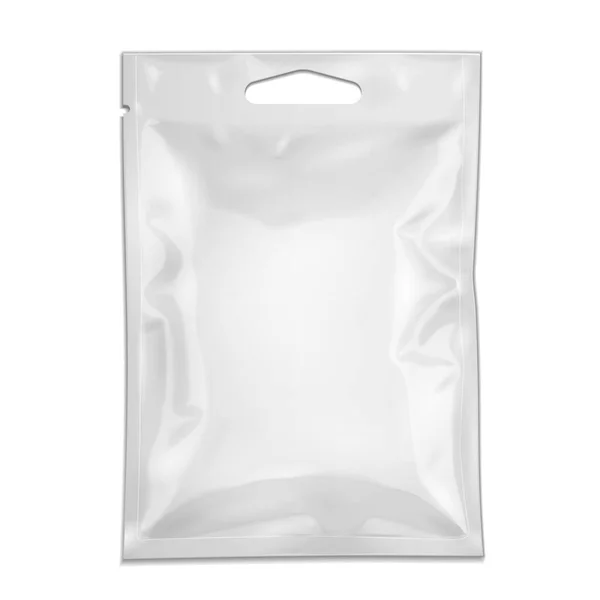 Mockup Blank Filled Retort Foil Pouch Bag Packaging Zipper Hang — Stock Vector
