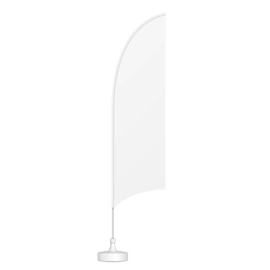 Mockup White Outdoor Blade Straight Feather Flag, Stander Reklam Sancakları. Beyaz arka planda izole edilmiş bir resim. Tasarımınız için şablonu hazırlayın. Ürün Paketleme Vektörü EPS10
