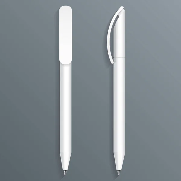 Mockup White Pen Lápis Marcador Conjunto Identidade Corporativa Branding Modelos — Vetor de Stock