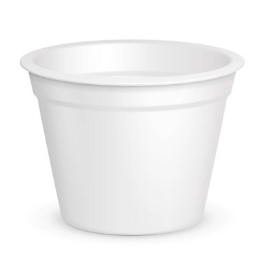 Tatlı, yoğurt, dondurma, ekşi krema ya da atıştırmalık için plastik plastik kap. Beyaz arka planda izole edilmiş bir resim. Tasarımınız için Şablonu Hazırlayın.