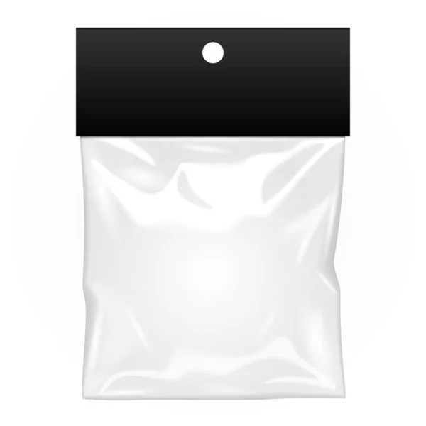 Mockup Zwarte Blanco Plastic Zak Met Schaduw Doorzichtig Met Hang — Stockvector
