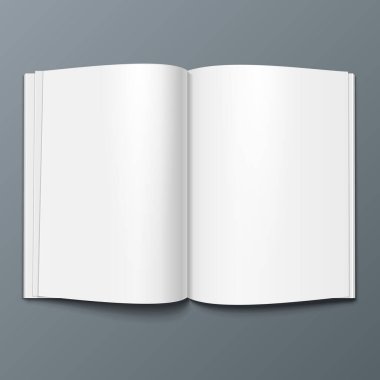 Mockup Blank Açık Dergisi, Kitap, Kitapçık, Broşür, Kapak. Gri arka planda izole edilmiş bir resim. Tasarımınız için şablonu hazırlayın. Vektör EPS10