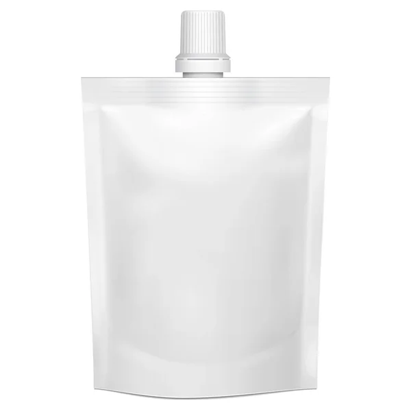 Mockup Blank Flexible Pouch Top Cap Food Drink Bag Packaging — Stock Vector