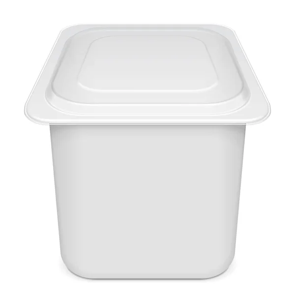 Mockup Vazio Fechado Branco Styrofoam Plástico Comida Bandeja Recipiente Caixa — Vetor de Stock