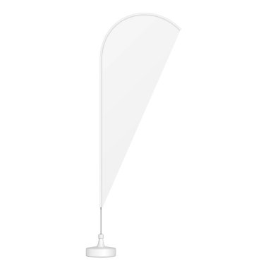 Mockup Outdoor Blade Straight Flag, Shark Fin, Stander Reklam Sancakları. Beyaz arka planda izole edilmiş bir resim. Tasarımınız için şablonu hazırlayın. Ürün Reklamcılığı.