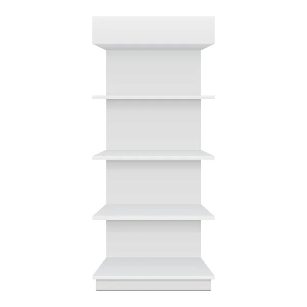 调校空白空陈列柜与零售货架展示 前视图3D 白色背景下的孤立说明 为您的设计准备模板 产品广告 病媒Eps10 — 图库矢量图片