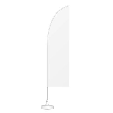 Mockup Outdoor Blade Straight Flag, Shark Fin, Stander Reklam Sancakları. Beyaz arka planda izole edilmiş bir resim. Tasarımınız için şablonu hazırlayın. Ürün Reklamcılığı.