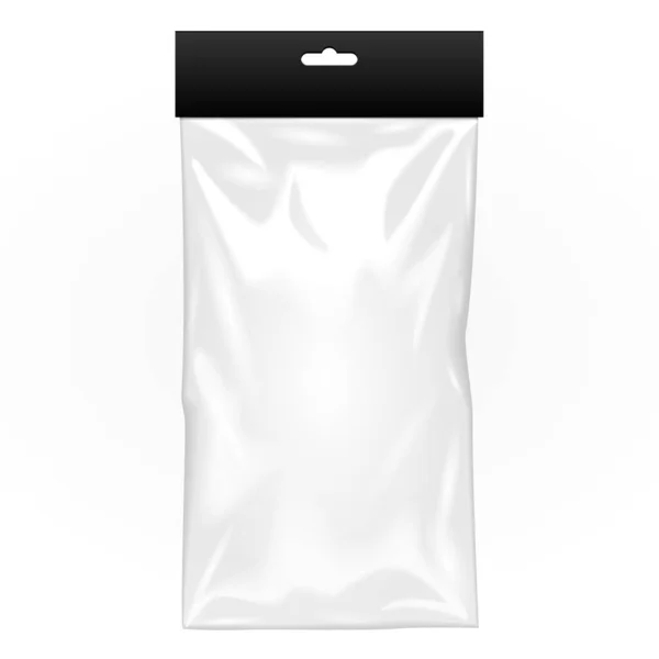 シャドウ付きモックアップブラックブランクプラスチックポケットバッグ ハンスロット付き 白を基調としたイラスト テンプレートをモックアップあなたのデザインの準備ができました ベクトルEps10 — ストックベクタ