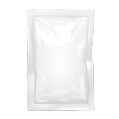 Mockup Blank Retort Foil Esnek Kese Paketi doldurdu. Prezervatif, ilaç ya da gıda ürünleri için. Beyaz arka planda izole edilmiş bir resim. Tasarımınız için Şablonu Hazırlayın.
