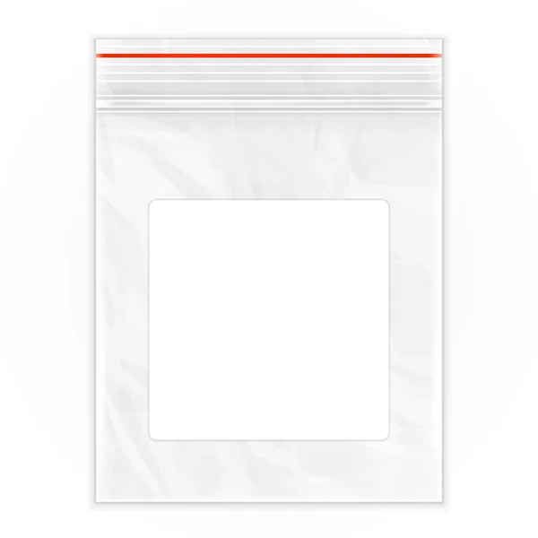 空白扁平波莉清空塑料袋空塑料聚乙烯邮袋包装与拉链 齐普洛克 白色背景下的孤立说明 模仿秀模板 准备好你的设计 病媒Eps10 — 图库矢量图片