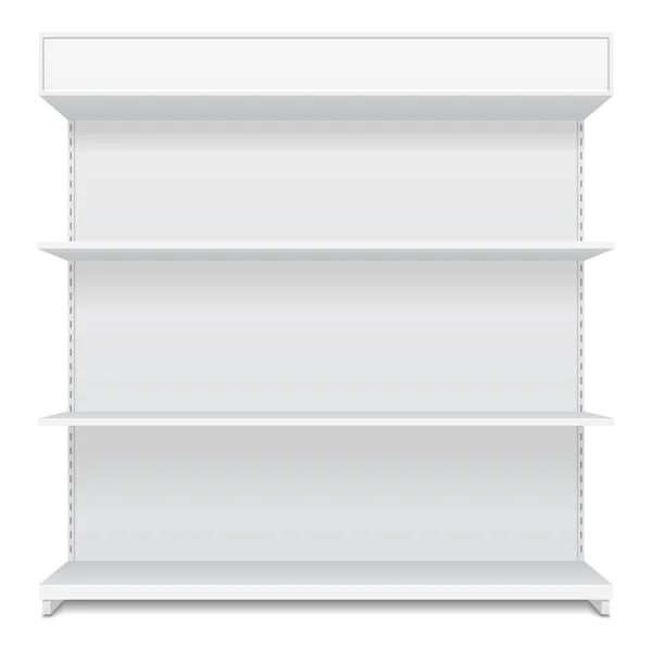 Mockup Long Blank Tom Skyltfönster Med Hyllor Perspektiv Illustration Isolerad — Stock vektor
