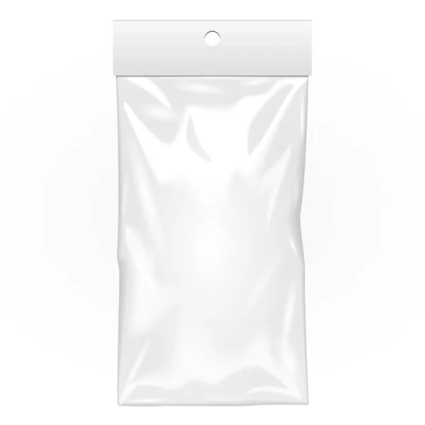 Mockup Branco Saco Bolso Plástico Transparente Com Hang Slot Ilustração —  Vetores de Stock