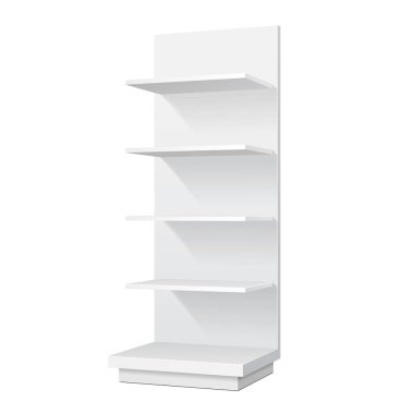 Süpermarket için Mockup Rack Showcase. Çember, Yuvarlak, Elips Perakende Rafları. Ön Manzara. Beyaz Arkaplanda İzole Edilmiş Resim Tasarımınız İçin Şablon Hazırlandı. Ürün Reklamcılığı.