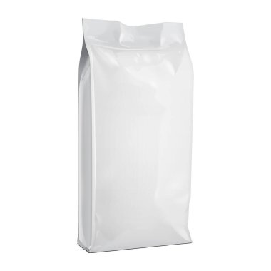 Mockup Blank Foil ya da Paper Food Stand Up Poşet Sachet Paketi. Beyaz arka planda izole edilmiş bir resim. Model Model Şablonu Tasarımınıza Hazır. Vektör EPS10