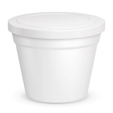 Mockup Food Plastik Küvet Kutusu Tatlı, Yoğurt, Dondurma, Ekşi Krema. Beyaz arka planda izole edilmiş bir resim. Tasarımınız için şablonu hazırlayın. Ürün Paketleme Vektörü EPS10