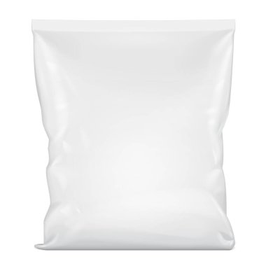 Mockup Blank Foil Food Stand Up Poşet Sachet Paket Paketi. Beyaz arka planda izole edilmiş bir resim. Tasarımınız için şablonu hazırlayın. Vektör EPS10