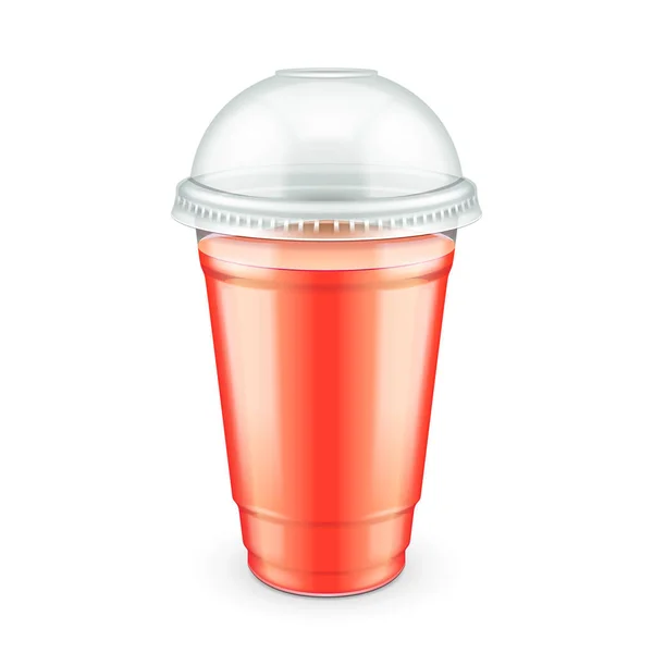Mockup Filled Disposable Plastic Cup Lid Tomato Strawberries Raspberries Cherry — 图库矢量图片#